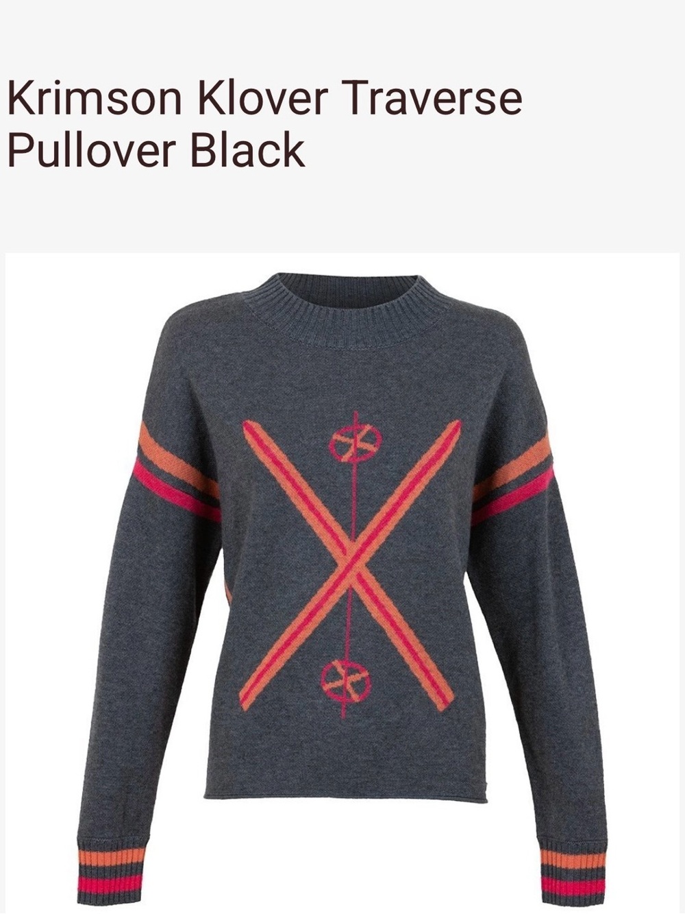 Krimson Klover Traverse Gray Ski Print Wool Blend Sweater Medium